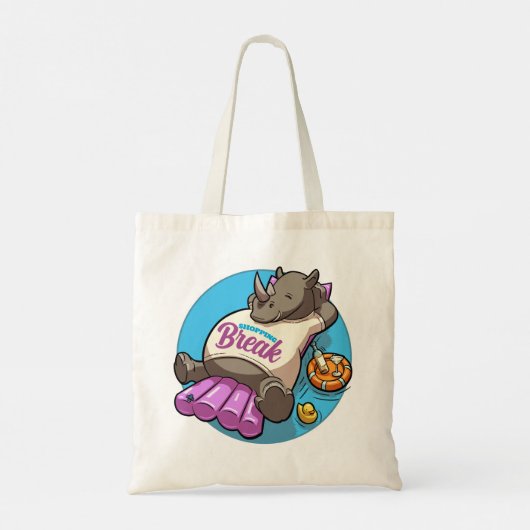 Winkelvakantie Grappig Ontspannen Rhino Pool Carto Tote Bag (Achterkant)