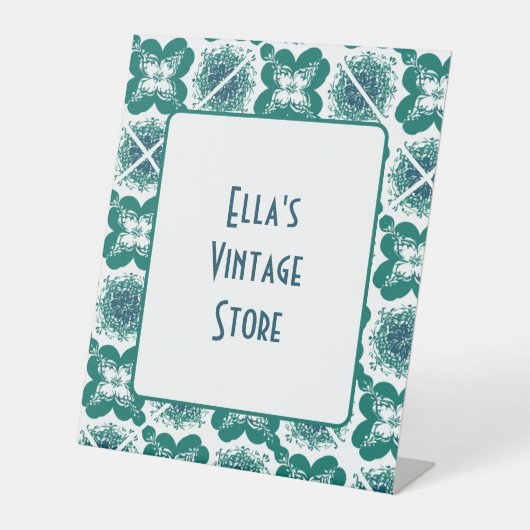 Winkelvenster Small Business Retro Tegel Pattern Reclamebord Met Voetstuk (Voorkant)