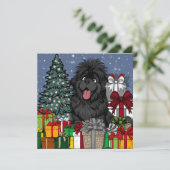 Winkelverslaafde Newfoundlander puppy hond Feestdagenkaart (Staand voorkant)