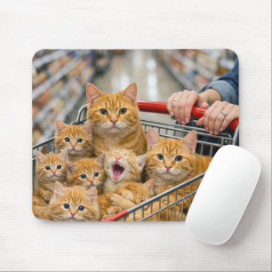 Winkelwagen gevuld met oranje tabbykatten muismat