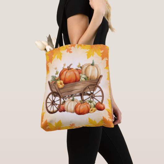 Winkelwagen van Pompoenen Herfst Leaf Border Sinaa Tote Bag (Dichtbij)