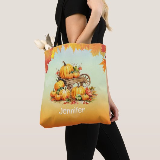 Winkelwagen van Pompoenen Herfst Leaf Border Sinaa Tote Bag (Dichtbij)