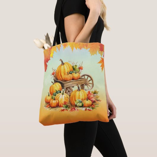 Winkelwagen van Pompoenen Herfst Leaf Border Sinaa Tote Bag (Dichtbij)