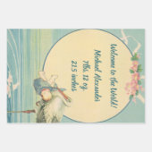 winkelwagentje met babyjongen in een blauwe tas inpakpapier vel (Voorkant 3)