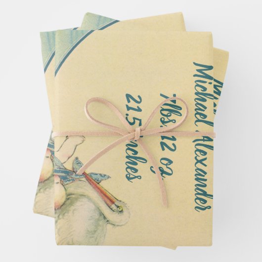  winkelwagentje met babyjongen in een blauwe tas inpakpapier vel (In situ)