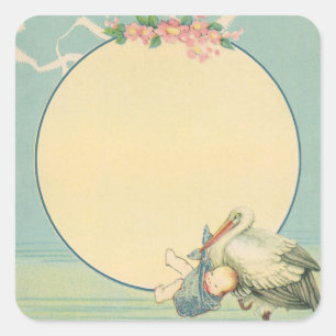 winkelwagentje met babyjongen in een blauwe tas vierkante sticker