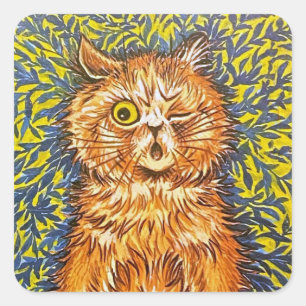 Winkende kat en psychedelische achtergrond door Lo Vierkante Sticker