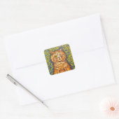 Winkende kat en psychedelische achtergrond door Lo Vierkante Sticker (Envelop)