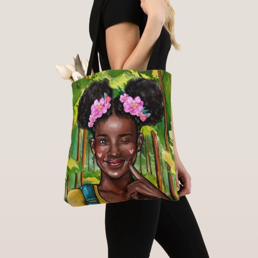 Winking Afro Girl Tas (Dichtbij)