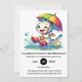 Winking Baby Dragon with Umbrella Birthday Kaart (Voorkant)