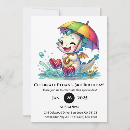 Winking Baby Dragon with Umbrella Birthday Kaart (Voorkant)