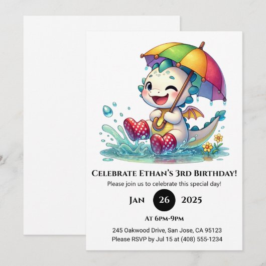 Winking Baby Dragon with Umbrella Birthday Kaart (Voorkant / Achterkant)