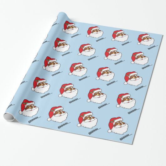 Winking Black Santa Keeping-kerstgeheimen Cadeaupapier (Uitgerold)