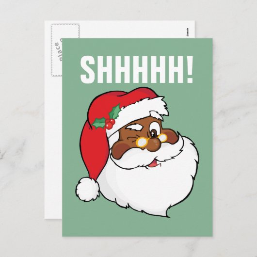 Winking Black Santa Keeping-kerstgeheimen Feestdagenkaart (Voorkant / Achterkant)