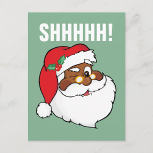 Winking Black Santa Keeping-kerstgeheimen Feestdagenkaart
