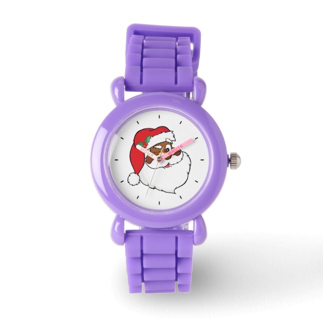 Winking Black Santa Keeping-kerstgeheimen Horloge (Voorkant)