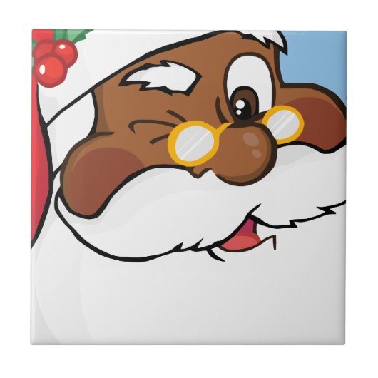Winking Black Santa Keeping-kerstgeheimen Tegeltje (Voorkant)