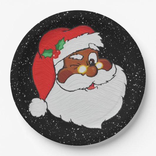 Winking Black Santa Pop Art Papieren Bordje (Voorkant)