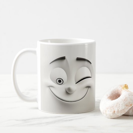 Winking Cartoon Face 3D Mok 12 (Met donut)