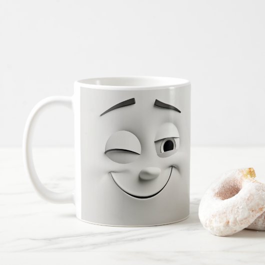 Winking Cartoon Face 3D-Mok Koffiemok (Met donut)
