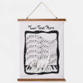 Winking Cat op Piano Keys Bars Muzieknoten Lijst Hangend Wandkleed (Voorkant)