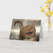 Winking Happy Ginger Cat Verjaardag Kaart (Gele Bloem)