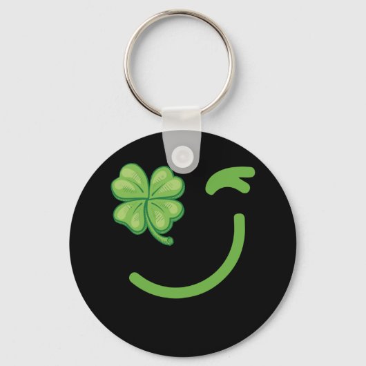 Winking Lucky Four Leaf Clover St. Patricks Day Sleutelhanger (Voorkant)