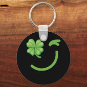 Winking Lucky Four Leaf Clover St. Patricks Day Sleutelhanger (Voorkant)