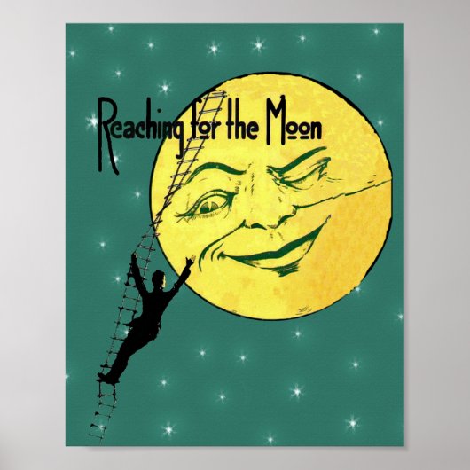  Winking Moon Man Ladder Reach for Moon Poster (Voorkant)