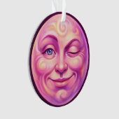 Winking pink moon cheerful celestial ornament (voorkant)