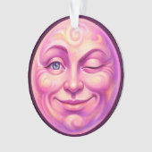 Winking pink moon cheerful celestial ornament (voorkant)