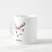 Winking Red Bow Reindeer Christmas Custom Name Koffiemok (Voorkant links)