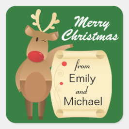 Winking Rendier Gepersonaliseerde Kerst Vierkante Sticker
