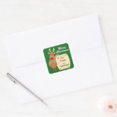 Winking Rendier Gepersonaliseerde Kerst Vierkante Sticker (Envelop)