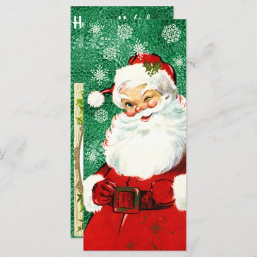  Winking Santa on Green Flat Kaart. (Voorkant / Achterkant)