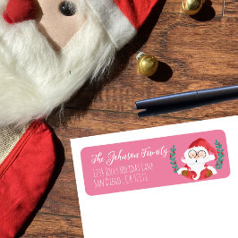 Winking Santa Pink Holiday Return Adres Labels