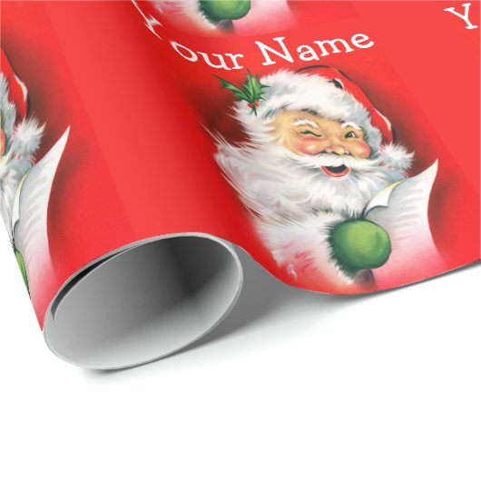 Winking Santa Vintage Kerstmis Cadeaupapier (Rol Hoek)