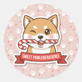Winking Shiba Inu Candy Cane Sticker (Voorkant)
