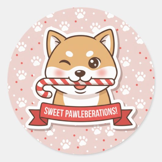 Winking Shiba Inu Candy Cane Sticker (Voorkant)