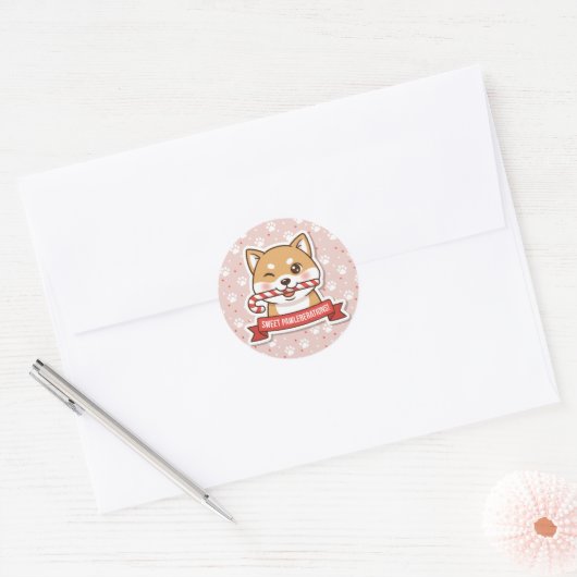 Winking Shiba Inu Candy Cane Sticker (Envelop)