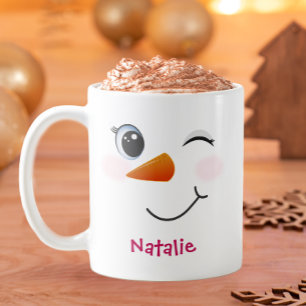 Winking Snowman gepersonaliseerde mok voor kindere