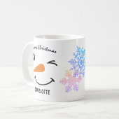 Winking Snowman's Face, Snowflake, Zante kerst Koffiemok (Voorkant links)