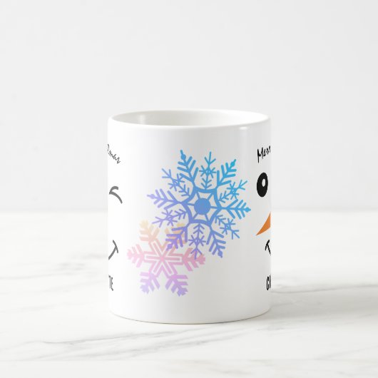 Winking Snowman's Face, Snowflake, Zante kerst Koffiemok (Center)
