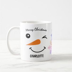 Winking Snowman's Face, Snowflake, Zante kerst Koffiemok
