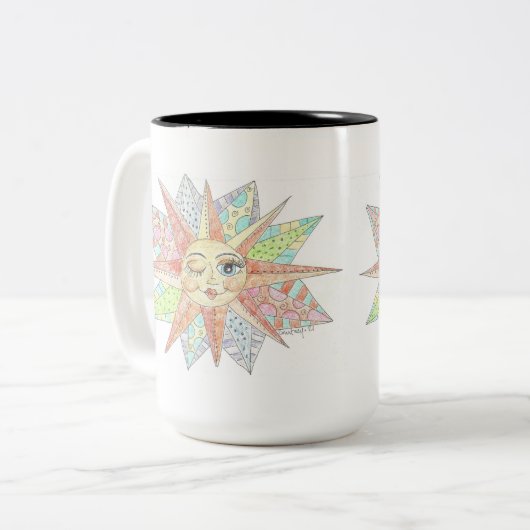 Winking Sun - CBS Zondagochtend Tweekleurige Koffiemok (Voorkant links)