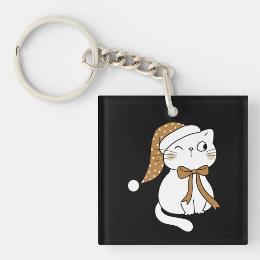 Winking Winter Cat Sleutelhanger (voorkant)