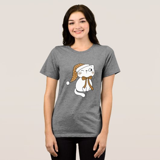 Winking Winter Cat Tri-Blend Shirt (Voorkant volledig)