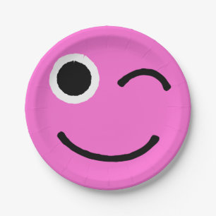 Winky Flirty Winky Face Pink Winking Emoticon Emoj Papieren Bordje