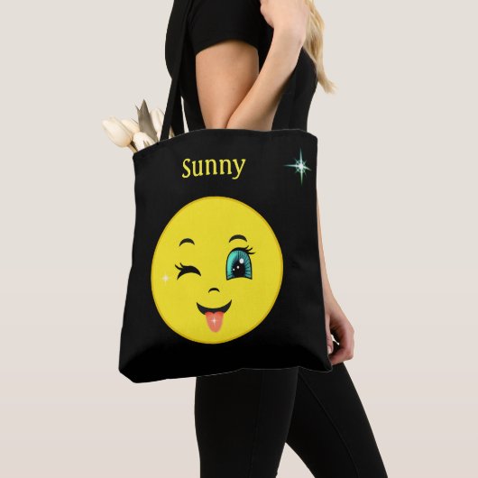 Winky Happy Face Emoji op Black Tote Bag (Dichtbij)