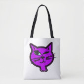 Winky Paarse Cartoon Cat Tote Bag (Voorkant)